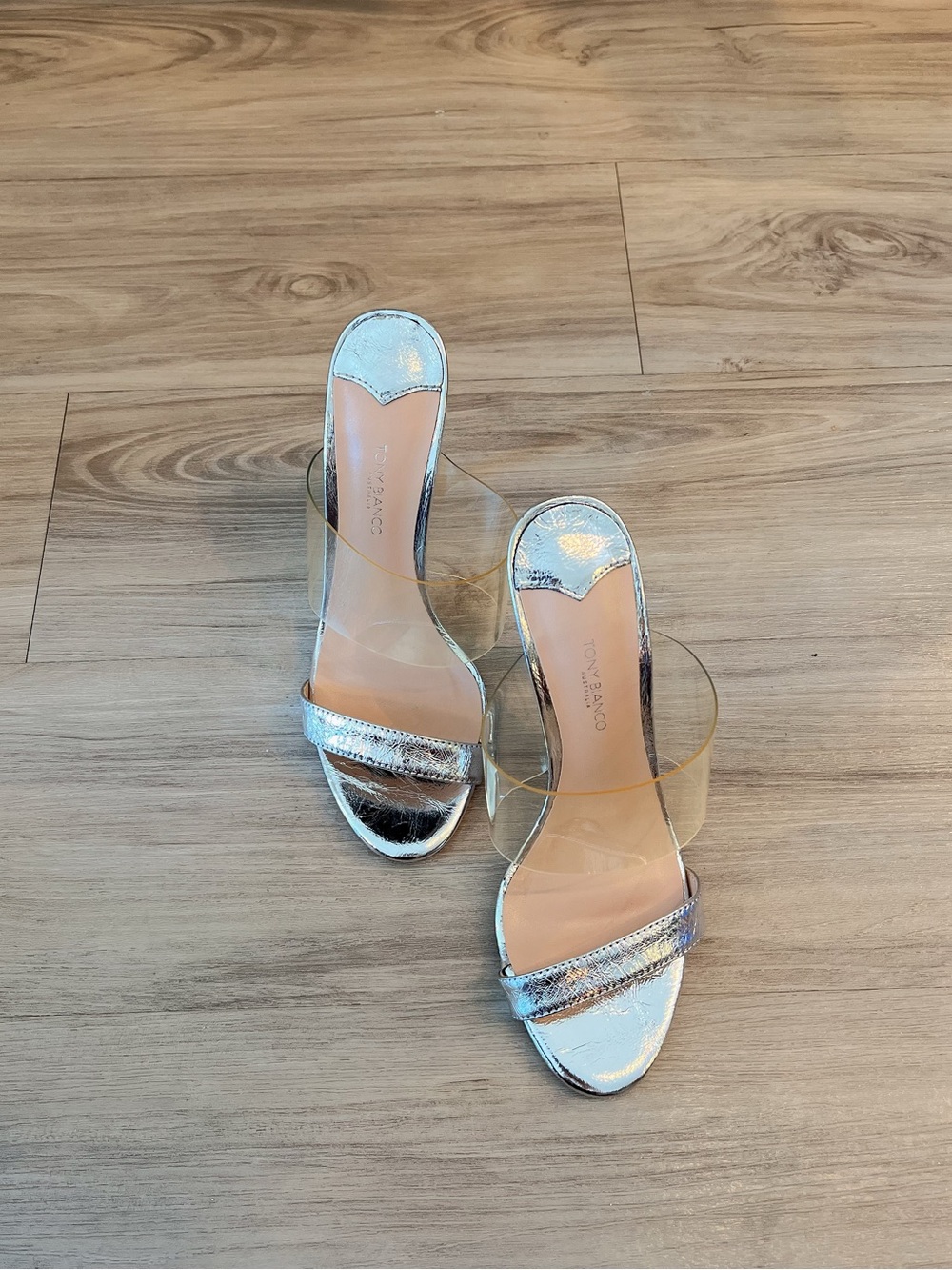 Tony Bianco Silver Metallic Heeled Mules Sandals